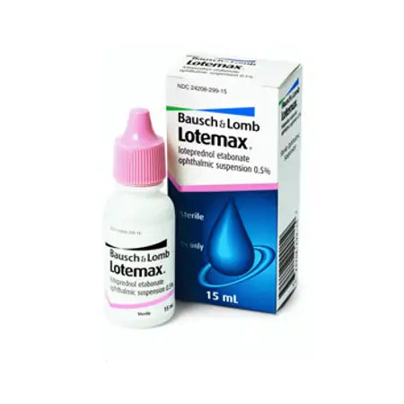 Bausch & Lomb Lotemax eye drops bottle and box for eye care, 15 mL ophthalmic suspension