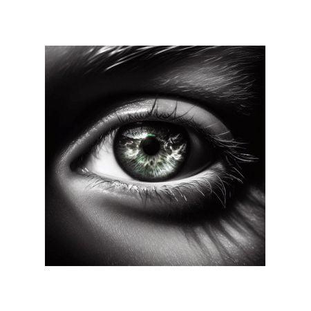Close-up of a bright, healthy eye with clear sclera and defined lashes, symbolizing eye care