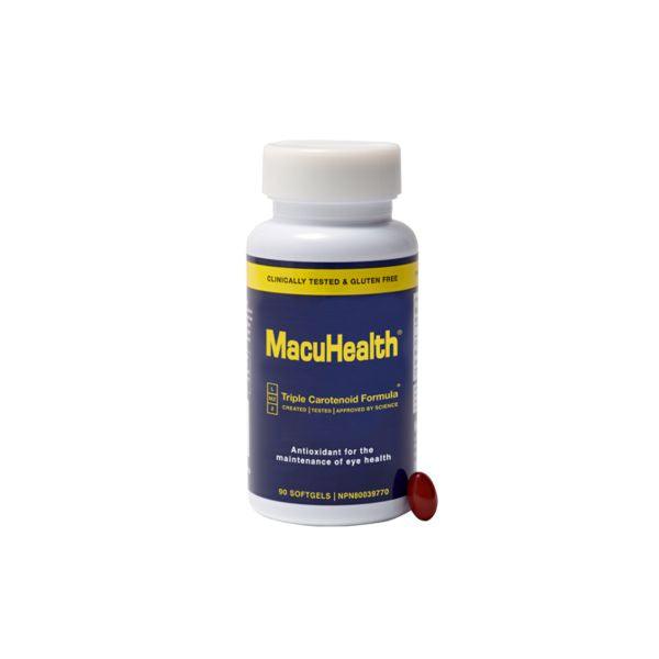 MacuHealth eye health supplement bottle with one softgel capsule