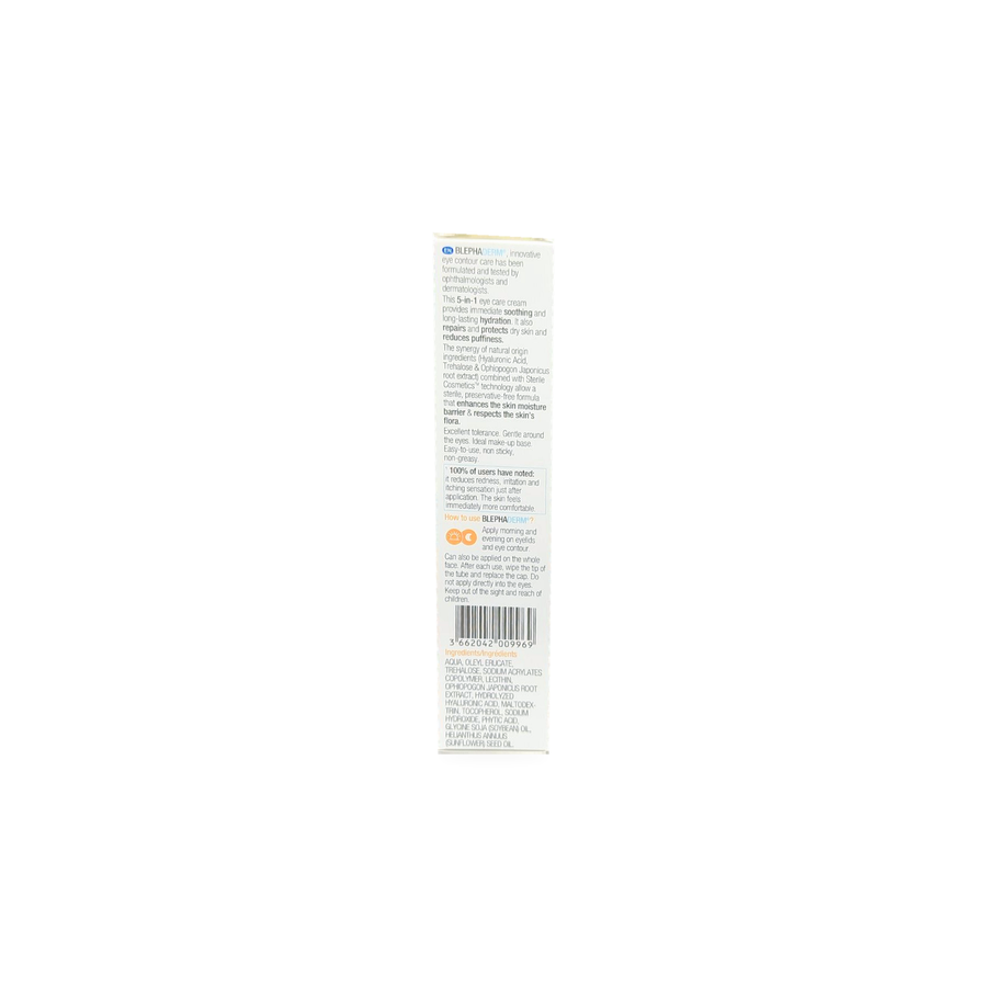 Packaging for Thea Laboratories Blephaderm eye contour care cream showing ingredients and usage.