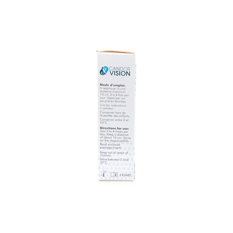 Packaging for Candor Vision Calmo Spray for dry eyes with usage instructions.