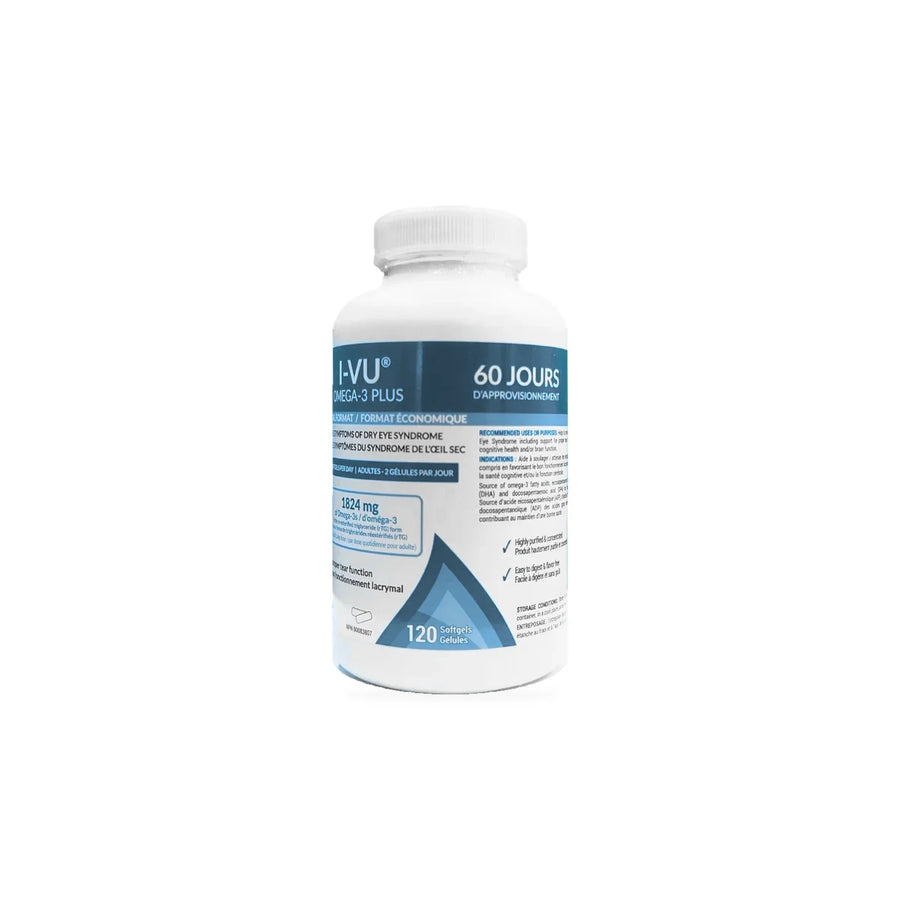 I-MED Parma I-VU Omega-3 Plus high potency dietary supplement bottle, 120 softgels