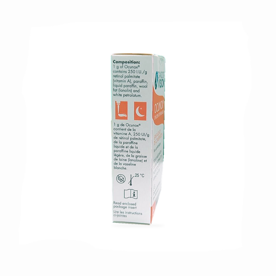 ocunox ointment for extreme nighttime dry eye french english canada side label 
