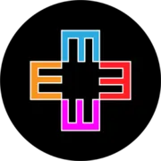 Colorful geometric cross icon on black background, symbolizing eye health and care products