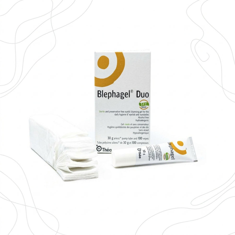 Blephagel Duo sterile eyelid cleansing gel with wipes for daily eye hygiene, alcohol-free and hypoallergenic
