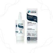 HYLO Gel lubricating eye drops for strong dry eye relief without preservatives, 10ml bottle and box