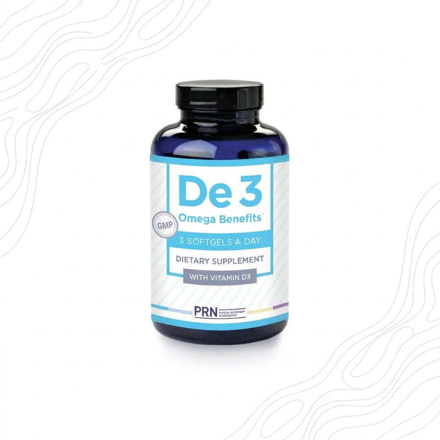 De 3 Omega Benefits dietary supplement with Vitamin D3, 3 softgels a day for eye health support