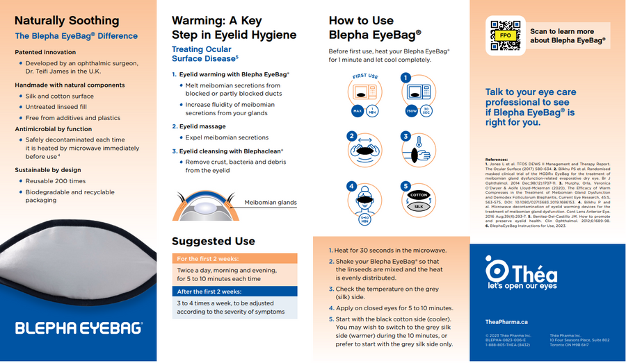 Blepha EyeBag product and detailed usage instructions for soothing eyelid warming, eye hygiene and dry eye relief.