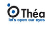 Théa logo with eye symbol and tagline let’s open our eyes on white background