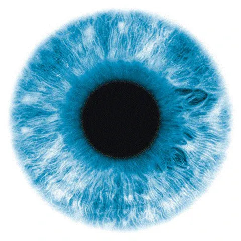 Close-up image of a blue human iris, detailed eye texture, representing eye health