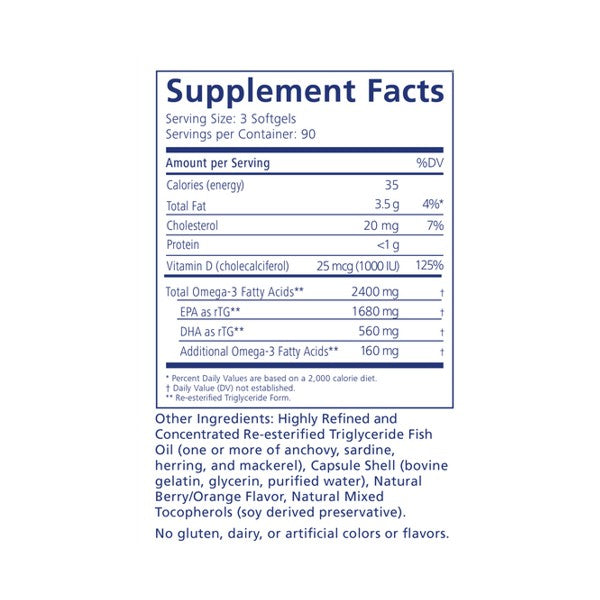 Omega-3 fish oil softgels supplement facts label with vitamin D and ingredient details