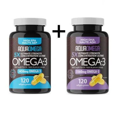 Bundle of AquaOmega Omega-3 supplements with EPA and DHA, 120 softgels each, for eye health