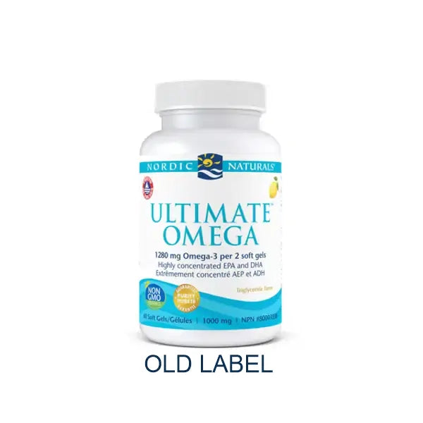 Ultimate Omega 1280 mg bottle, Nordic Naturals old label, Omega-3 supplement for eye health