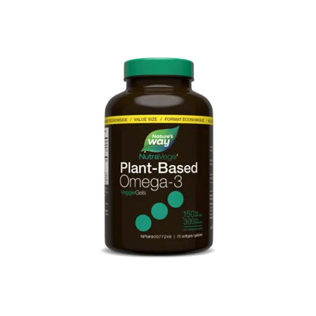 Nature's Way NutraVege plant-based Omega-3 supplement bottle with green cap