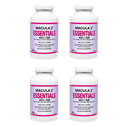Four bottles of Macula 2 Essentials AREDS 2 Plus eye health vitamins with purple labels