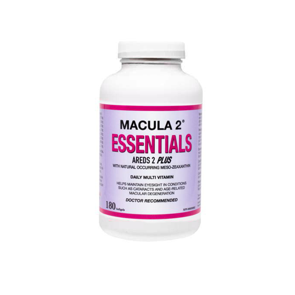 Macula 2 Essentials AREDS 2 Plus eye health supplement bottle, 180 softgels