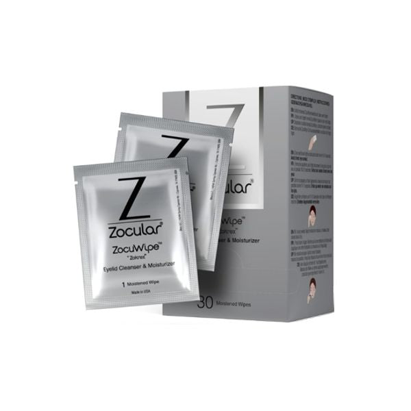 Zocular ZocuWipe eyelid cleanser and moisturizer single-use wipes, box of 30
