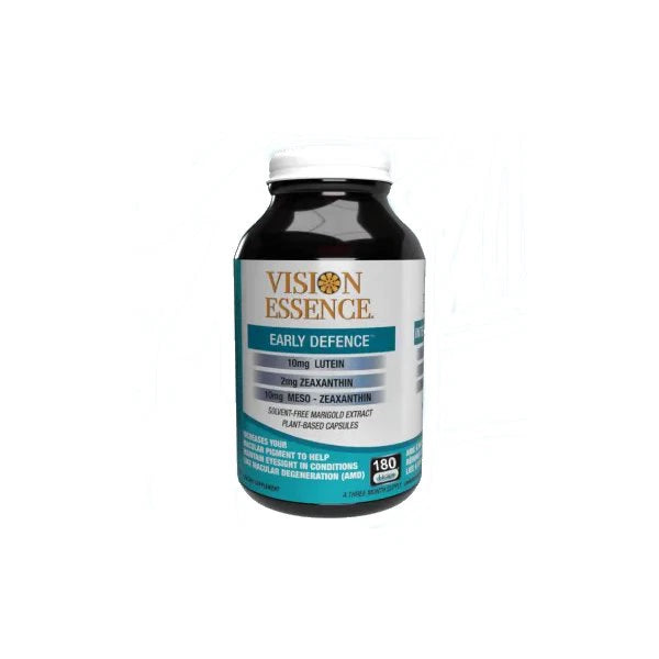 Vision Essence Early Defence supplement bottle for eye health, lutein and zeaxanthin, 180 capsules