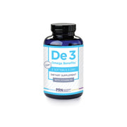 De 3 Omega Benefits dietary supplement bottle with vitamin D3 for eye health