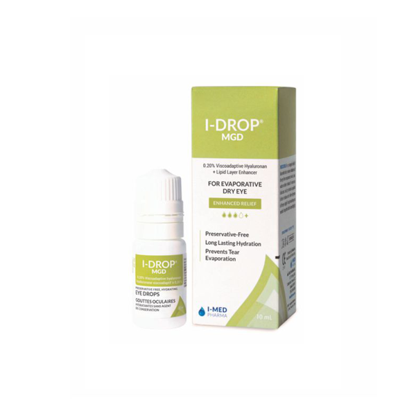 I-DROP MGD eye drops and box for evaporative dry eye, preservative-free hydration
