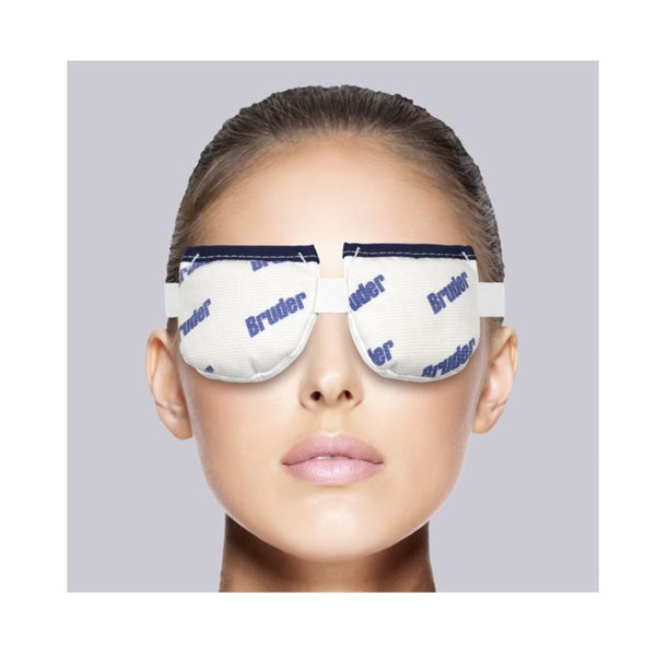 Woman wearing a heated eye mask for dry eye relief and eye therapy