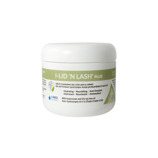 I-Lid 'N Lash Plus cleansing gel jar for eyelid and eyelash hygiene, 60 pads
