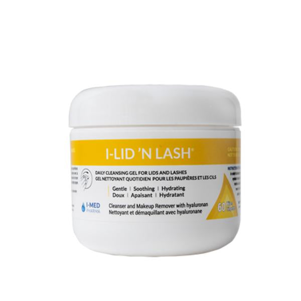 I-Lid 'N Lash cleansing gel jar for eyelid and eyelash hygiene, gentle hydrating formula