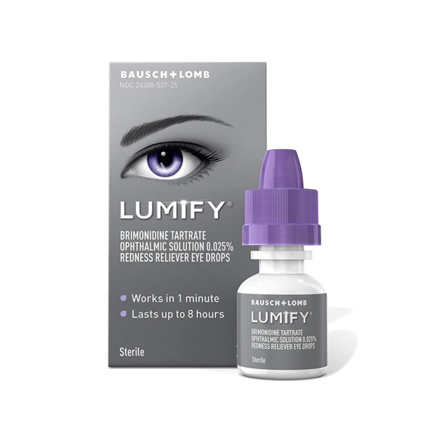 Lumify redness reliever eye drops with box, relief for irritated or red eyes