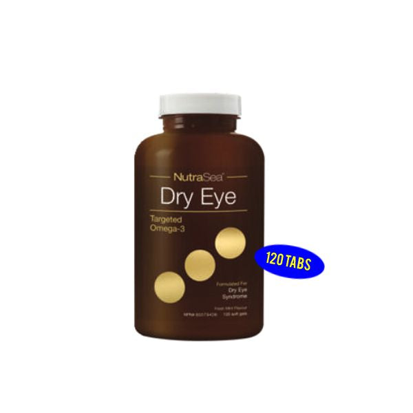 NutraSea Dry Eye Omega-3 supplement bottle for dry eye relief, 120 softgels