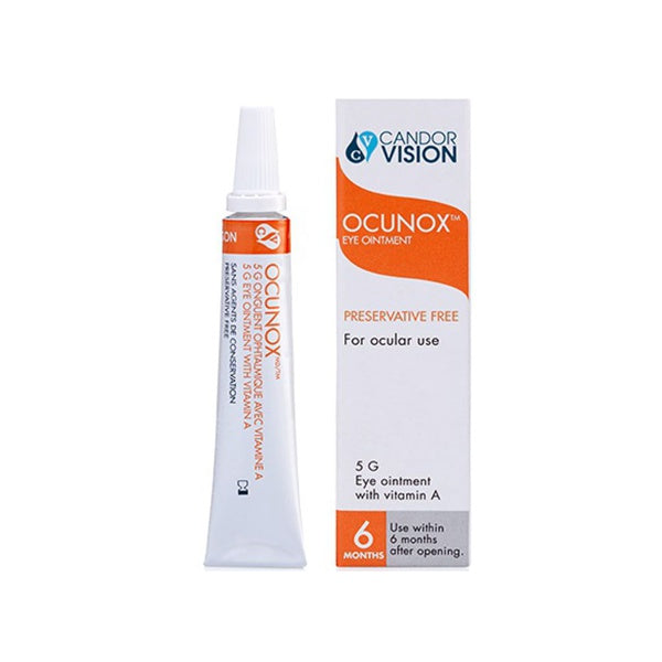 Ocunox preservative-free eye ointment with vitamin A tube and box for dry eyes